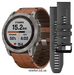 Garmin Fenix 7X Sapphire Solar (кожаный ремешок)