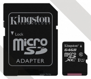 Kingston Canvas Select microSDXC Class 10 UHS-I U1 64GB + SD adapter (SDCS/64GB)