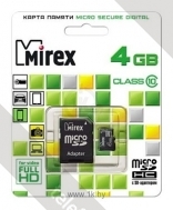 Mirex microSDHC Class 10 4GB + SD adapter